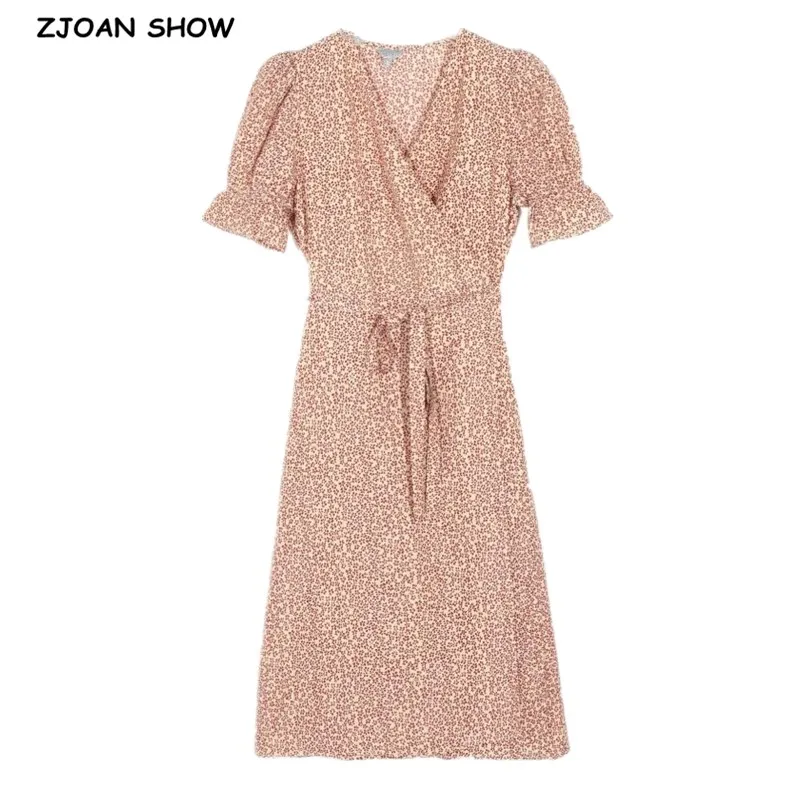 

Женское винтажное платье средней длины, праздничное платье во французском стиле с запахом, V-образным вырезом, разрезом спереди, цветочным п...