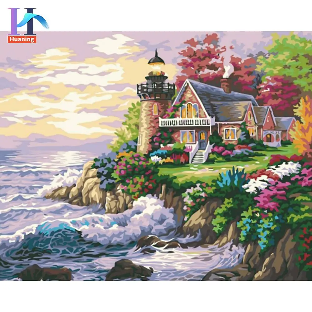 

Huaning Frameless DIY Painting By Numbers House Landscape Acrylic Paint By Numbers Home Wall Art Picture Unique Gift 40x50cm Art