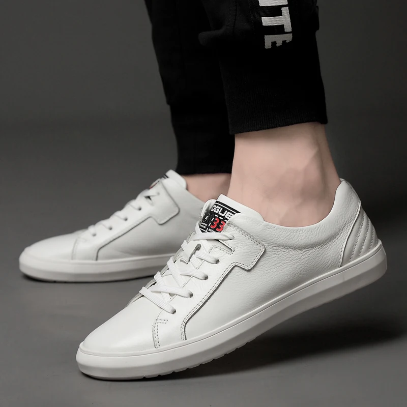 

Классические модные мужские кроссовки Новинка весна-лето из натуральной кожи в Корейском стиле Мужская простая повседневная спортивная об...