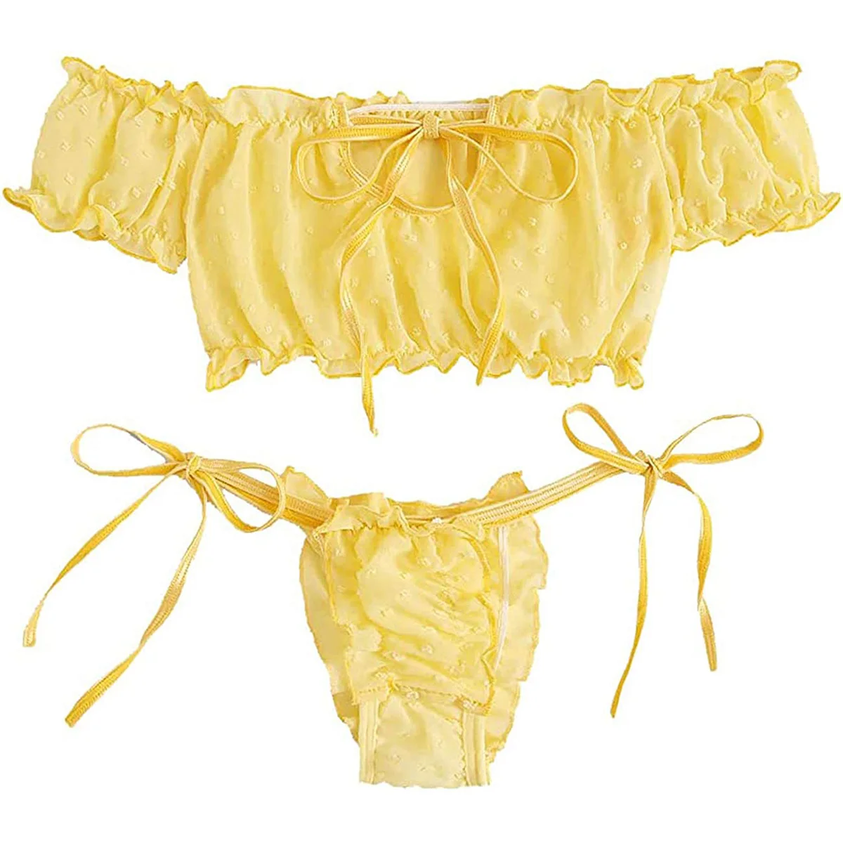 

Women Sweet Sexy Casual Short Sleeve Off Shoulder Lace Up Solid Color Two-Piece Suits Swimsuits Beachwear Bathing Suits