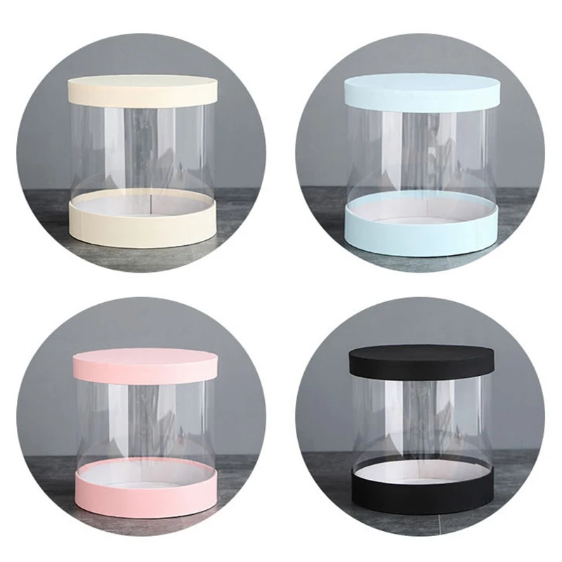 Round Flower Paper Boxes Flowers Bucket Transparent PVC Cake Gift Box Ladies Presents Packing Case Lid Party | Дом и сад