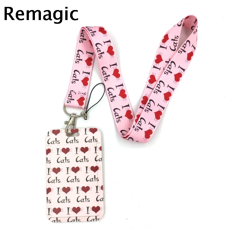 С надписью I Love Cat творческих шнурки держатель для карт студентов с завязками на