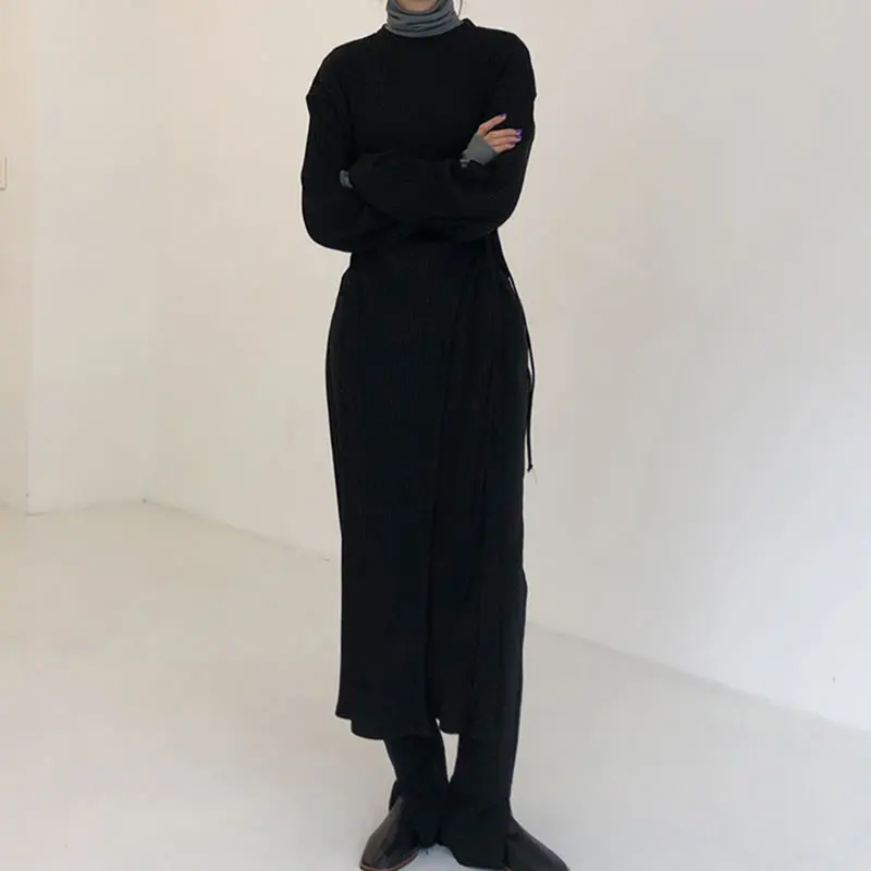 

XITAO Split Fashion Sashes Dresses Women Clothes 2021 Spring New Fashion Casual Pullover Match All Long Sleeve Dress ZY5771