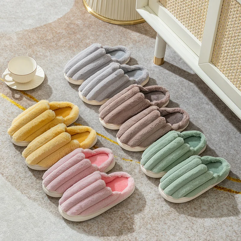 

Мужские и женские новые тапочки осень-зима хлопковые тапочки на толстой подошве Нескользящие домашние теплые плюшевые тапочки для пар