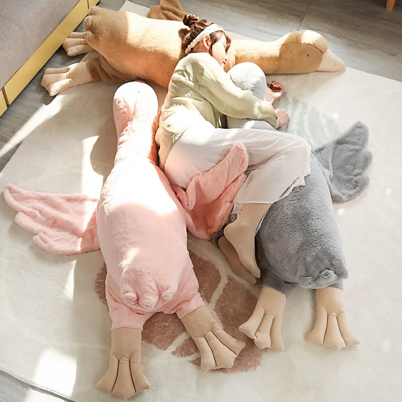 

100cm/150cm Big Wings Wild Goose Plush Long Pillow Toy Soft Stuffed Giant Bird Hug Cuddly Doll for Kids Birthday Gift for Girls