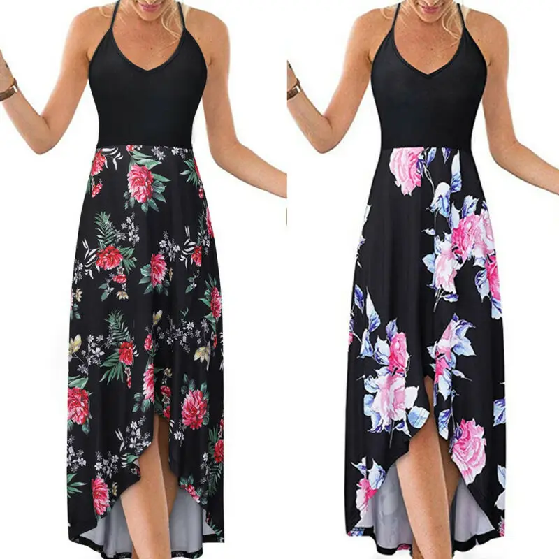 Женский цветочный сарафан Boho летние выходные пляж с ремешками Длинное Макси