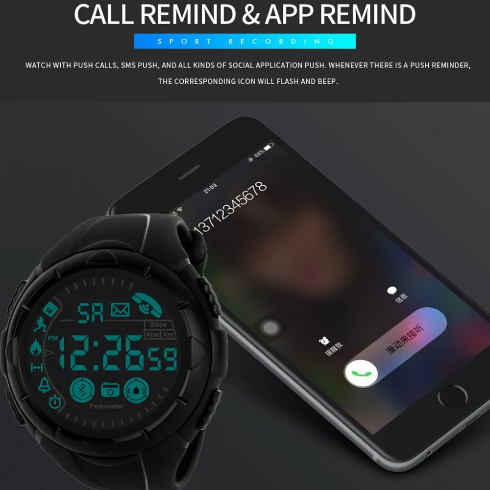HONHX Bluetooth мужские умные спортивные часы мужские s водонепроницаемые цифровые наручные часы шагомер калории фитнес Relogio Спорт Masculino