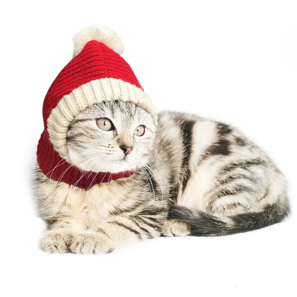 Зимняя шапка для кошек собак Санта Клауса Рождественская новогодняя плюшевая