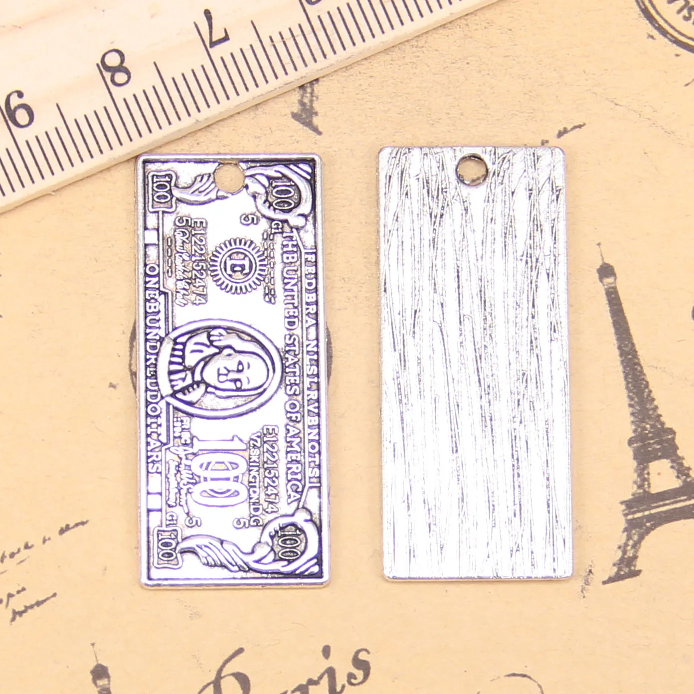 

30pcs Charms 100 Dollar 42*18mm Antique Pendants,Vintage Tibetan Silver Jewelry,DIY for bracelet necklace