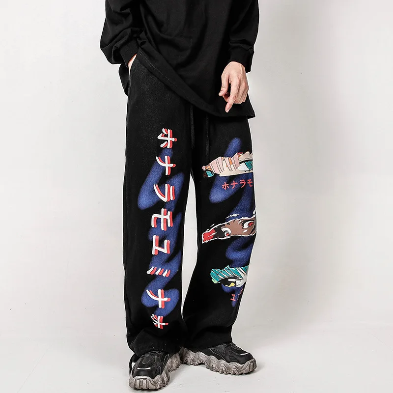 Anime Print Pants Men Hip Hop Streetwear Japanese Style Jogging Mens Cargo Cotton Quality Casual Jogger Sweatpants Male Clothing