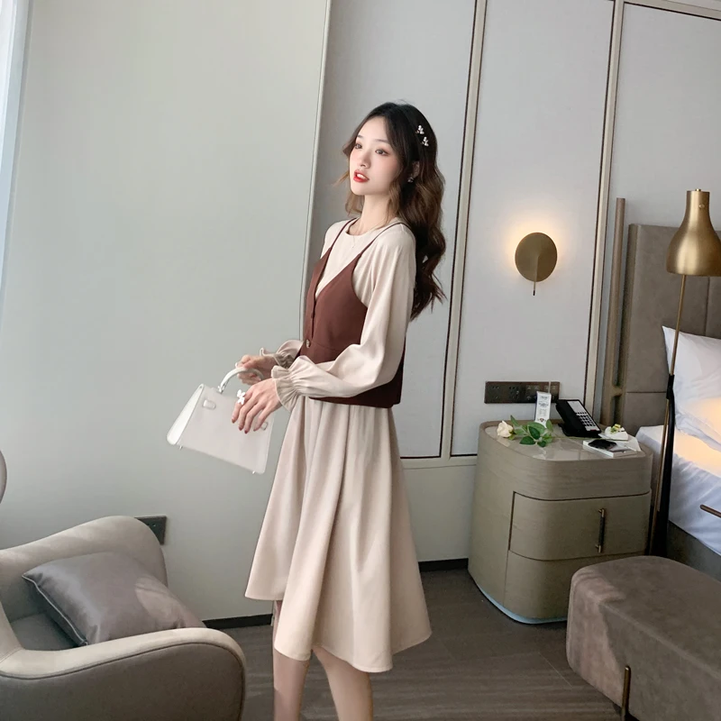 

2020 Autumn And Winter New Female French Fashion Retro Suit Waist Waist And Thin Temperament Dress Vest Suit Two-Piece Suit