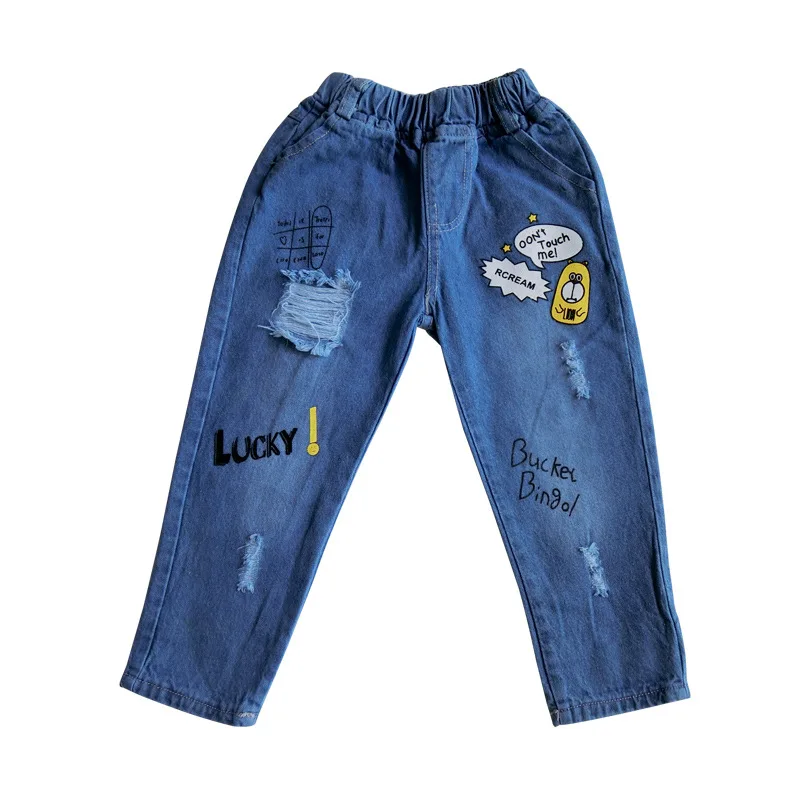 Детские рваные джинсы длинные штаны От 3 до 8 лет г. Весенне-осенне-зимние синие