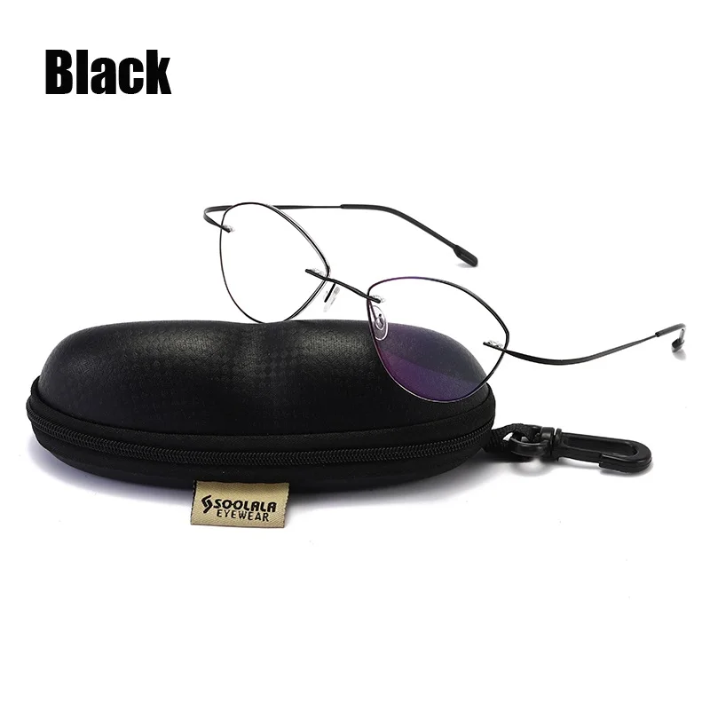 Cat Eye Black SOOLALA Для женщин Для мужчин Титан Нержавеющая сталь очки для чтения без оправы высокого класса легкого чтения очки с Чехол+ 1,0 до 3,5 - Цвет оправы: Cat Eye Black