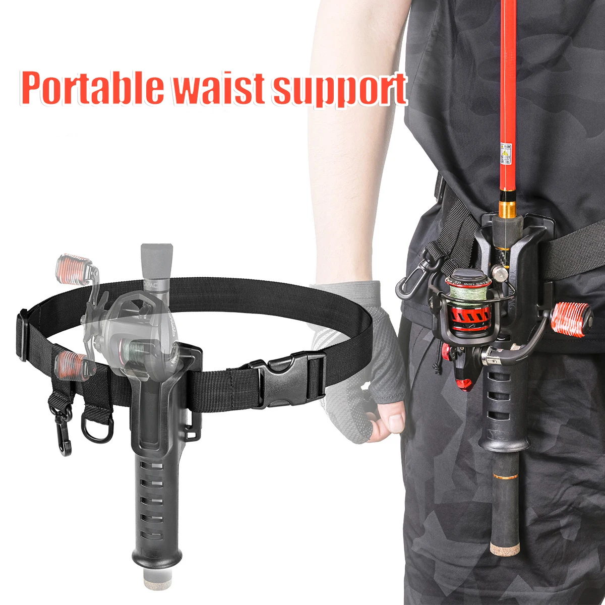 

Fishing Belly Top Fishing Rod Holder Support Belt with Rod Rack & 2 Ring Adjustable Boat Sea Fishing Accessories HA