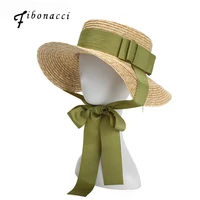 fibonacci womens hat luxury brand straw sun hats fashion sun summer hat for girls lady green bow flat panama beach hat party