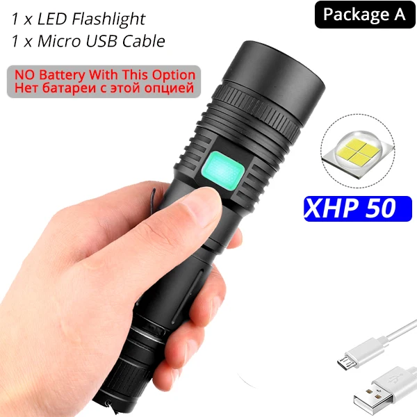 Package A XHP70.2 самый мощный фонарик XHP50 USB Zoom СВЕТОДИОДНЫЙ Фонарь Xlamp тактический охотничий фонарь 18650 26650 для самообороны - Emitting Color: Package A