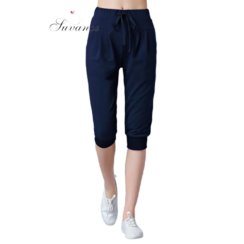 Suvance Летние повседневные однотонные лоскутные шаровары на шнуровке большие