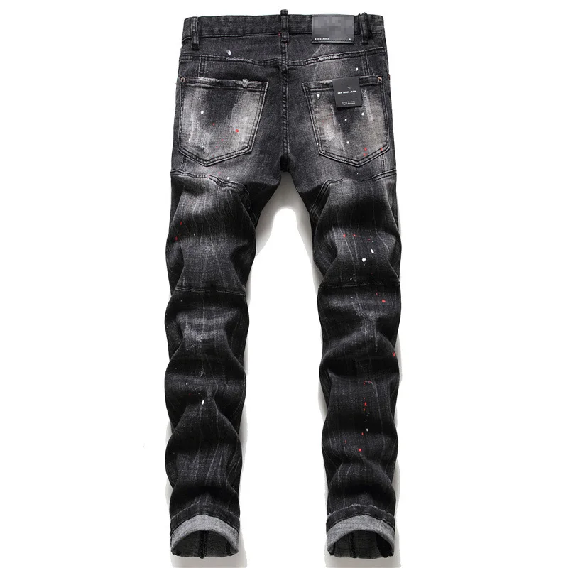 

New Arrivals Mens Brand Denim Jeans For Man Broken Hole Slim Pencil Pants Fashion Patchwork Embroidery Long Trousers JS1204