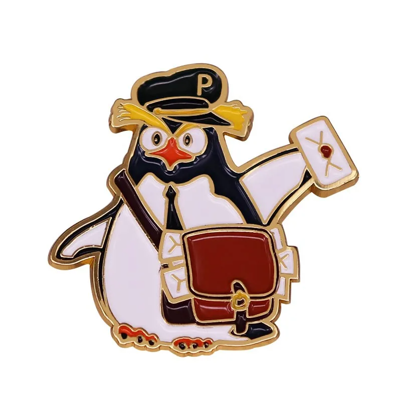 

C4377 Wearing a hat Penguin Postman Badge Pin Enamel Pin Funny Brooch Cartoons Badge for Bags Jeans Denim Lapel Pin Jewelry