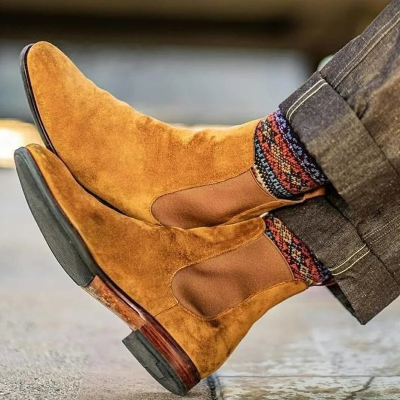 

Men's Boots Handmade New Fashion Faux Suede Leather Chelsea Boots Yellow Boots Men's Fashion Casual Boots HG375