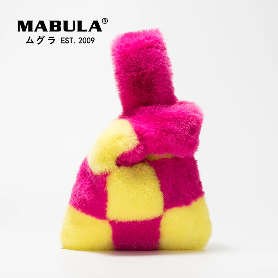 

Мабула клетчатый рынок искусственный мех узел Сумка-тоут легкие мягкие сумки роскошные маленькие телефонные кошельки и сумки для зимы