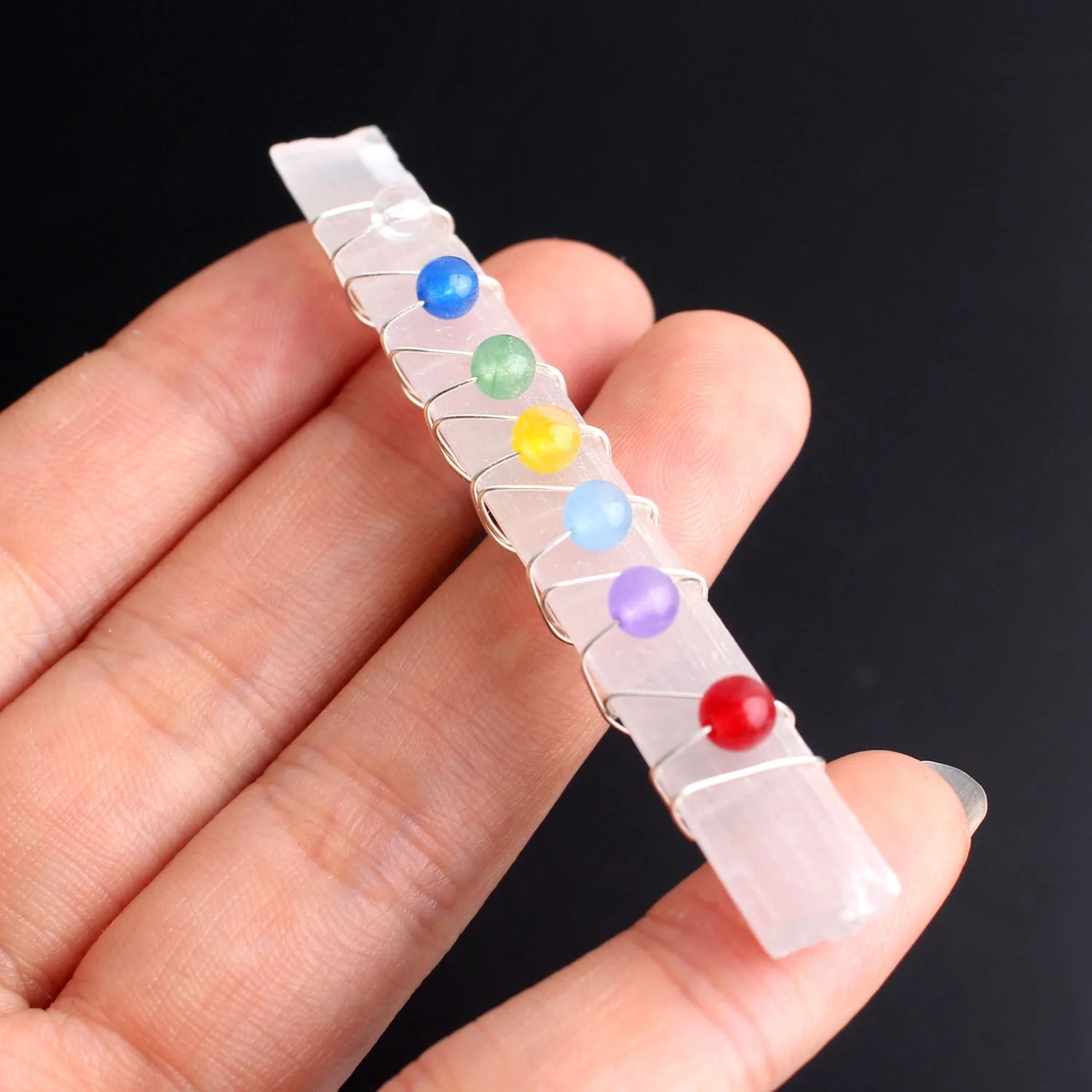 1 шт. натуральный белый селенит обернутый проволокой кристаллический кулон 7 чакр