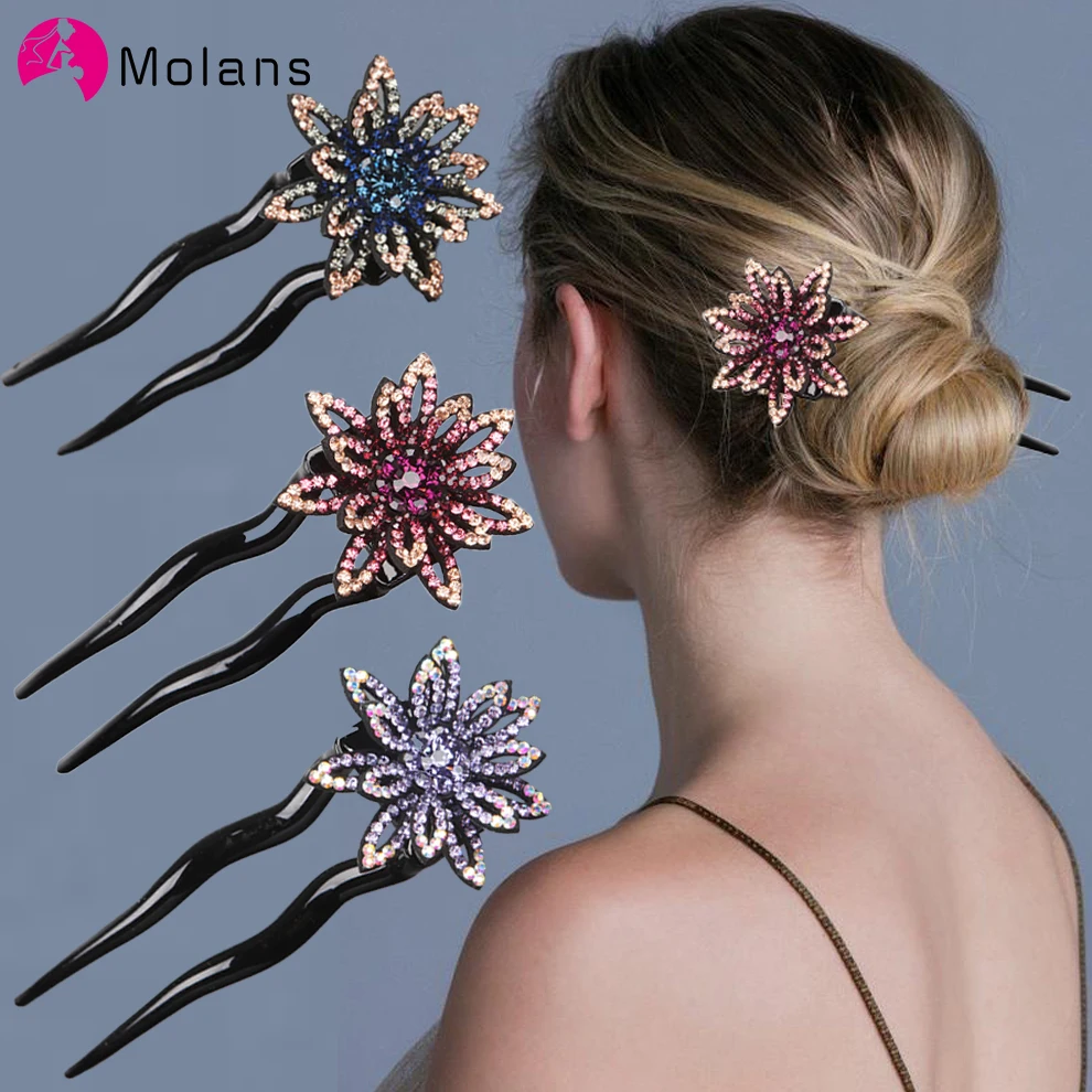 

Molans Rhinestone Vintage Hair Sticks Headbands For Women Flower Lady Hairpins Ponytail Holder Hair Claw Clips Hair Accessories