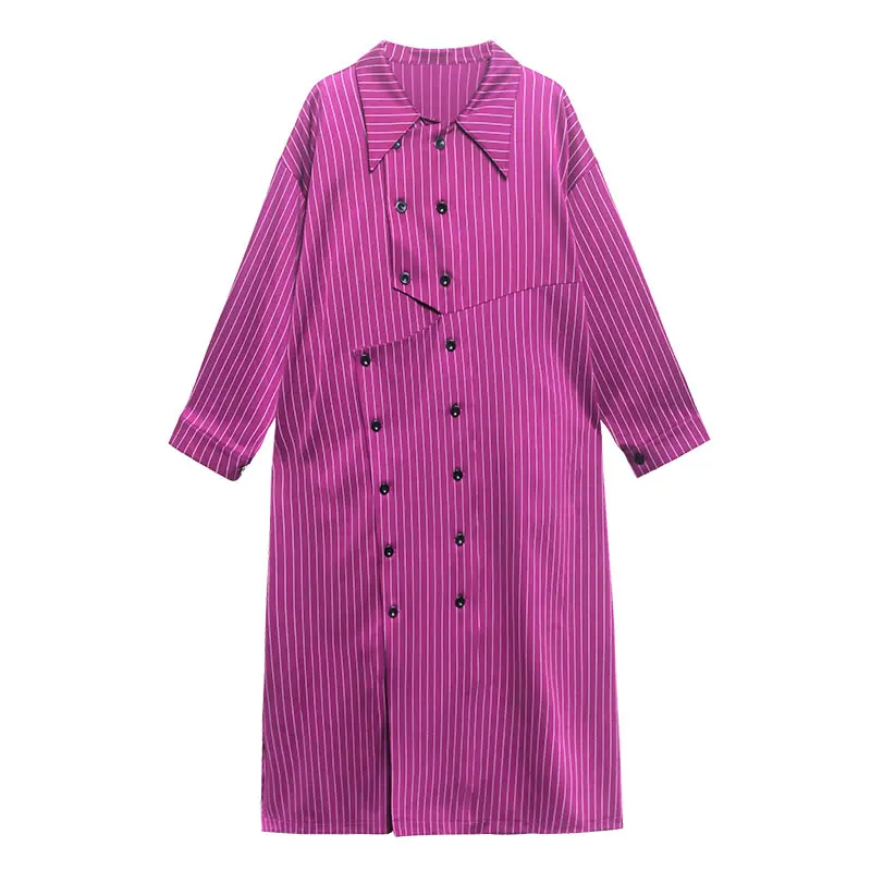 

XITAO Striped Trench Women Small Fresh Casual Style Double Breast Full Sleeve 2021 Spring Autumn Loose Trench Coat DZL2695