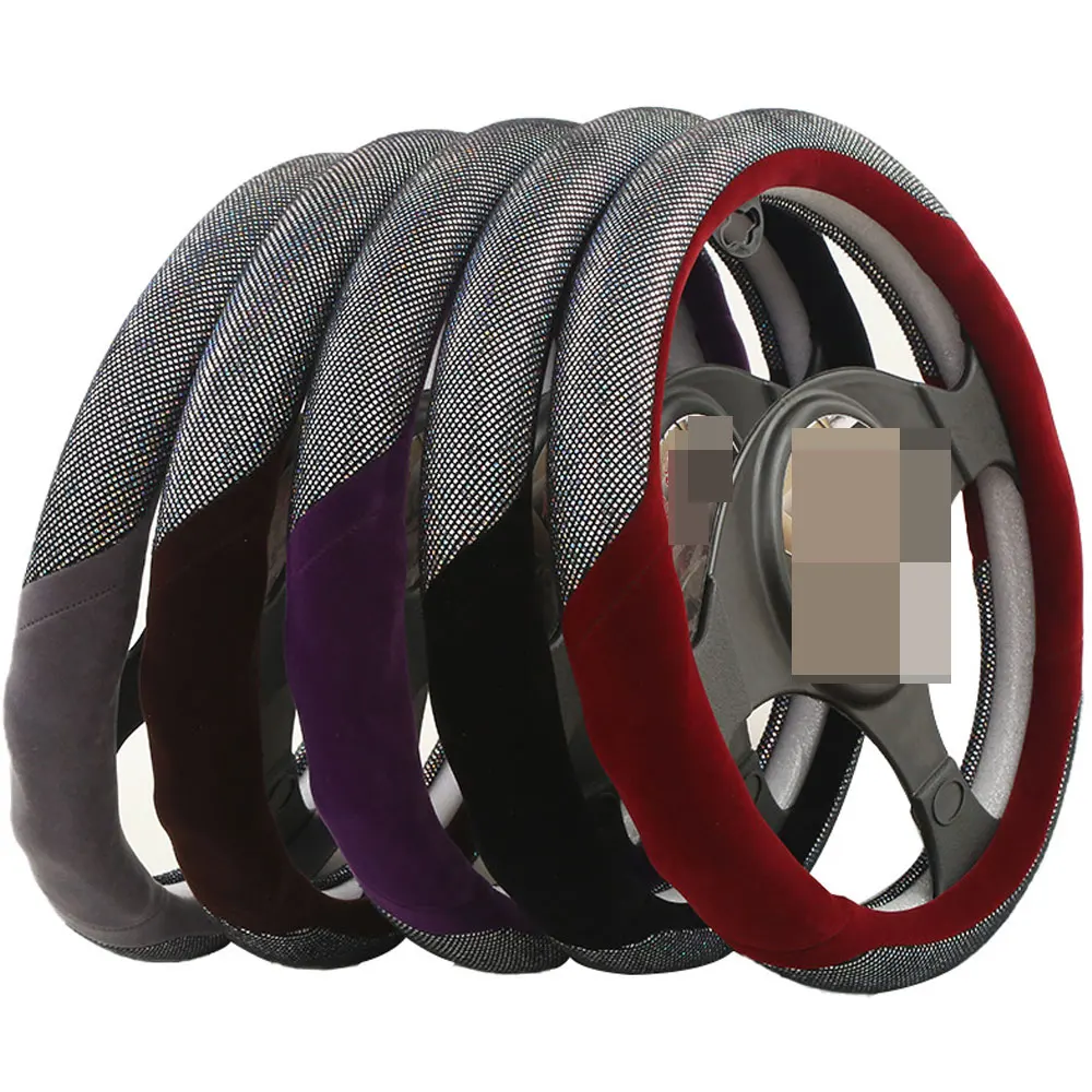 

Car Steering Wheel Cover Flocking Rhinestone Decoration Special For Autumn Winter Automobile Interior Accessories