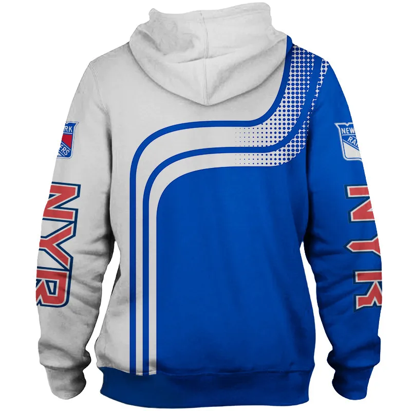 

New York men's fashion 3D Hoodie White blue stitching color cup printing Rangers Cool outdoor sweatshirt