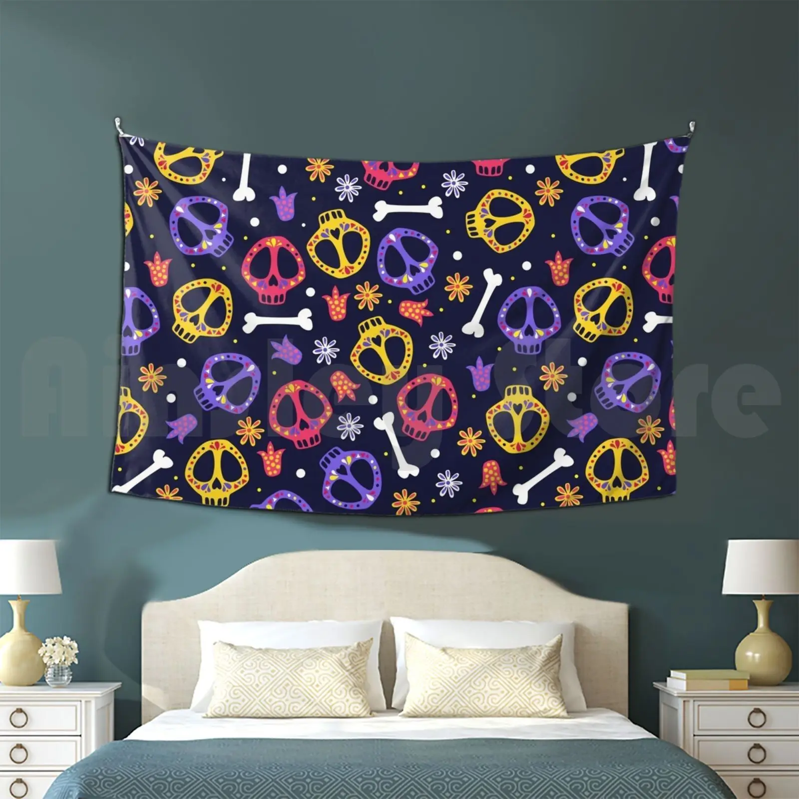 

Funny Color Scull Dia De Los Muertos Customized Tapestry Funny Color Scull Bonnie Pattern