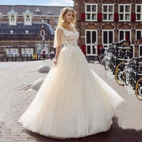 tulle princess wedding dress long sleeve lace appliques a line boho bridal dress plus size wedding gowns elegant