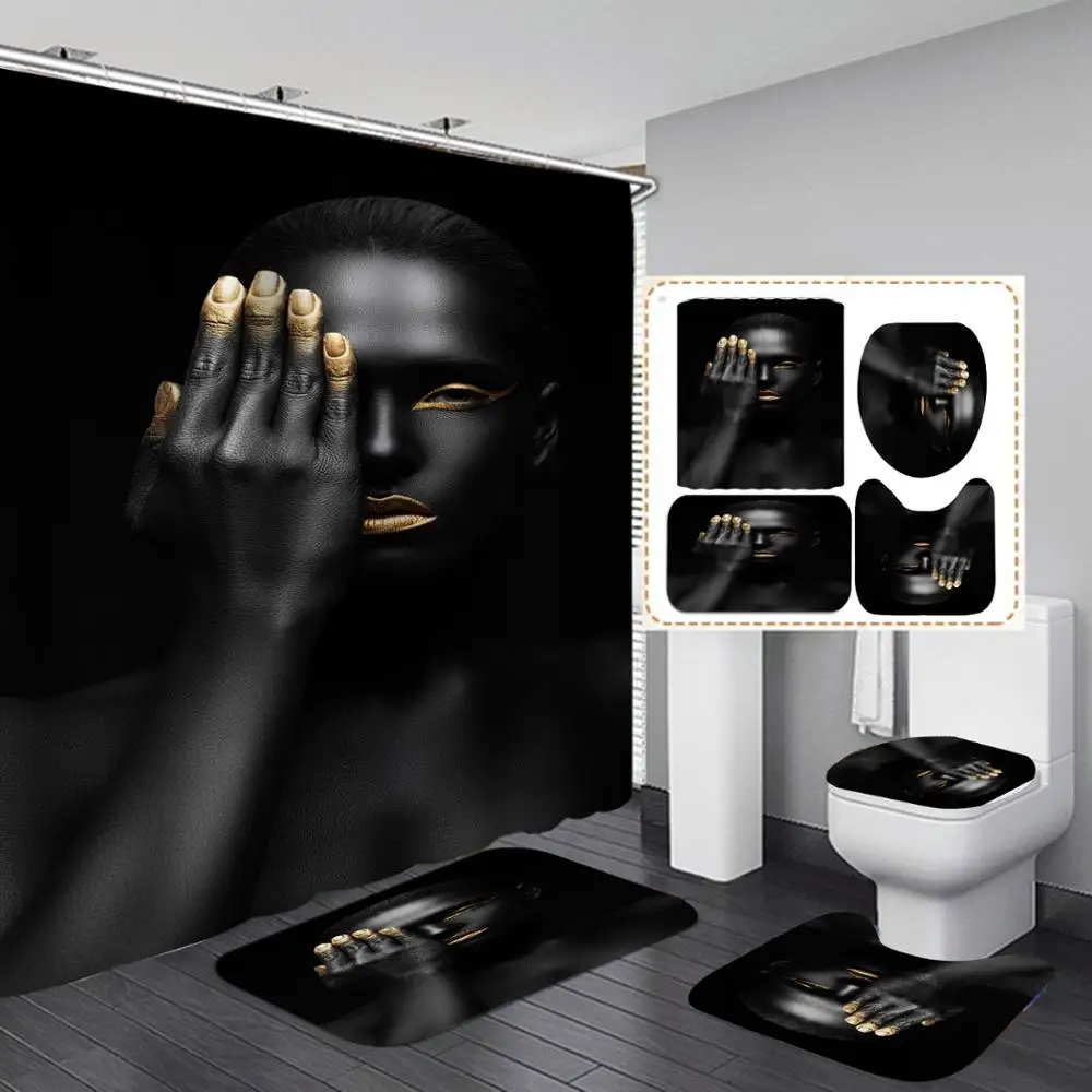 Занавеска для душа африканская женская с принтом 4 предмета чехол на ковер