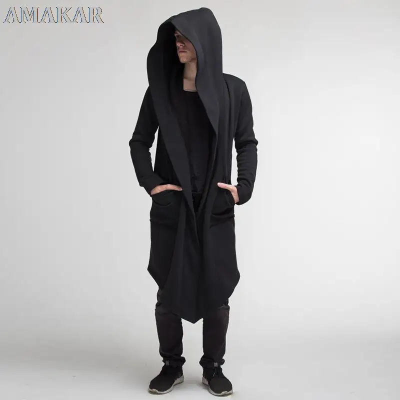 

Fashion Men's mantle Japanese Style Hooded Cape Long Cardigan European Windbreaker autumn and winter Jackets Male trench Coat
