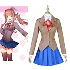 Аниме Doki Literature Club Косплей костюмы Моника Униформа пальторубашкаюбкажилет костюмы для женщин Хэллоуин