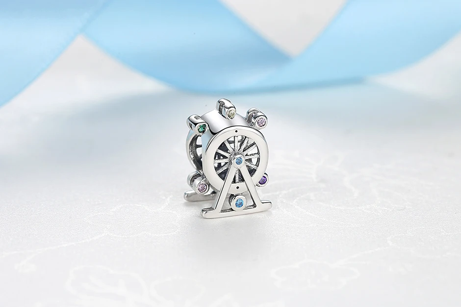 Серебряные бусины 925 пробы красочный кристалл колесо обозрения Шарм Fit Pandora Браслеты ожерелье Женские Diy ювелирные изделия