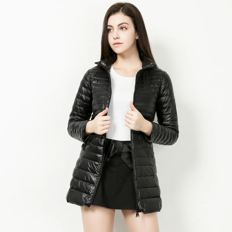 Black Stand collar S-7XL, Женская куртка, длинный пуховик с капюшоном, верхняя одежда размера плюс, ультралегкий пуховик, осенне-зимняя куртка, повседневное теплое пальто, YD-12 - Цвет: Black Stand collar