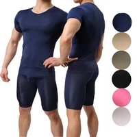 men clothes set mens undershirts homme underwear short sleeve t shirts fitness tops short pajama pants penis pouch sleep bottoms