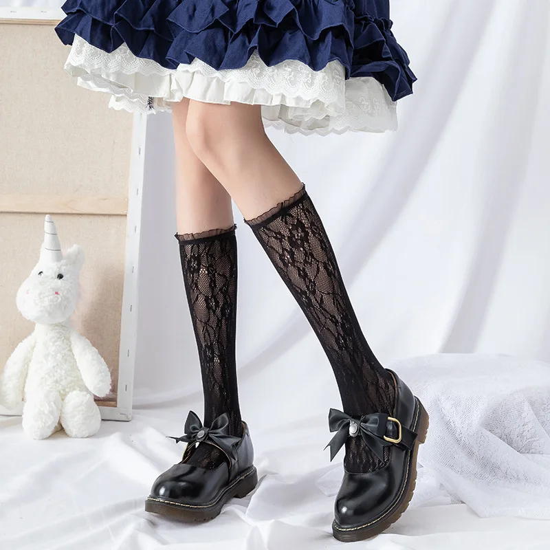 

New White Lace Stockings Women Thin High Knee Socks Female Summer Transparent Long Stocking Leg Elsatic Streetwear calcetines