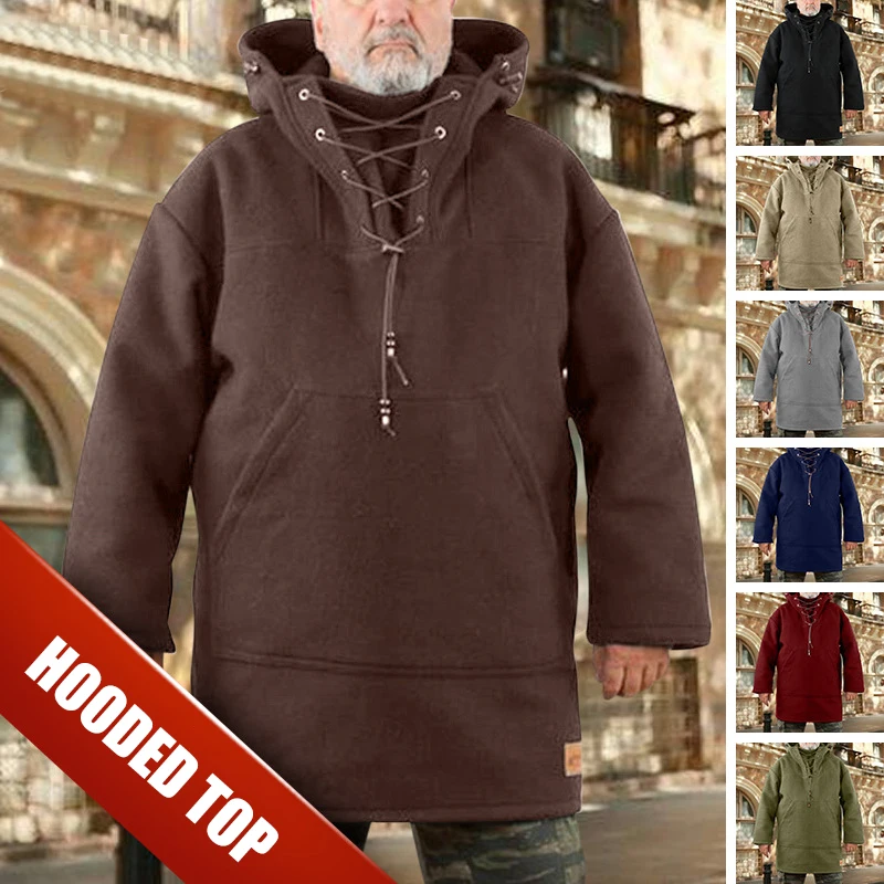 

Men's Pullover Woolen Hooded Sweatshirt Mid-length Super Soft Hoodies Winter Top LL@17