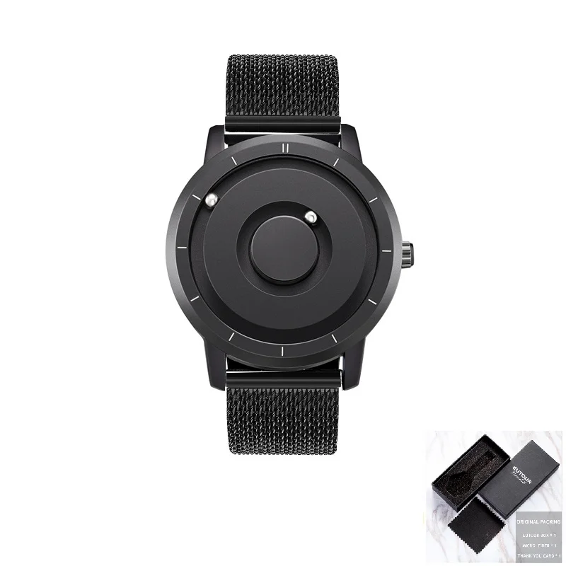 Black Black Steel Eutour красочные часы мужские магнитные шаровые шоу кварцевые наручные часы силиконовые холщовые стальные Ремешок Модные повседневные мужские часы голубое золото - Цвет: Black Black Steel