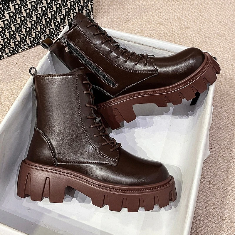 

Женские мотоциклетные ботинки на платформе, на толстом каблуке, со шнуровкой