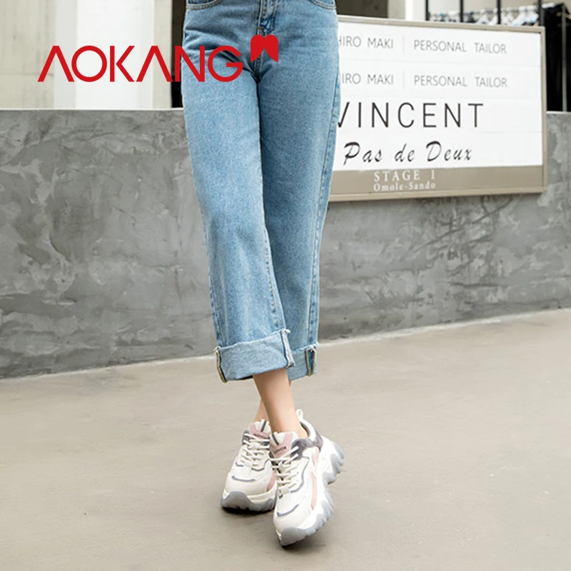 

AOKANG Vulcanized Shoes Woman Comfortable Platform Chunky Shoes High Quality Casual Shoes Fashion Zapatillas Deportivas Mujer