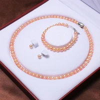 real natural freshwater pearl 7 8mm colorful glare bracelet necklace earring luxury delicate trend jewelry set gift for woman
