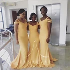 Женское атласное платье-русалка, желтое элегантное платье с открытыми плечами, для свадебной вечеринки, подружки невесты, 2021