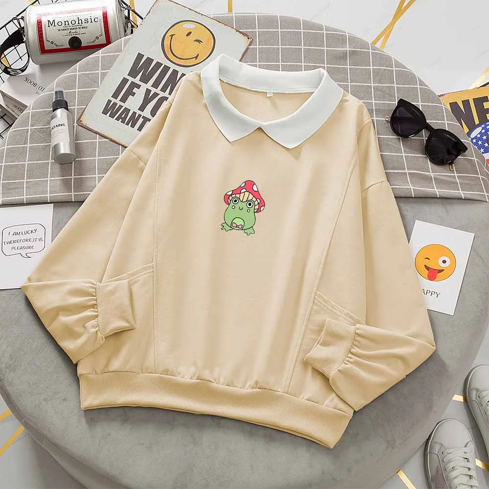 Женская хлопковая толстовка с воротником-лягушкой в стиле оверсайз | одежда