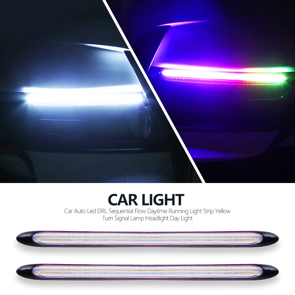 

2pcs/set Car LED Daytime Running Light Colorful Turn Signal Headlight Strip Waterproof Modified Streamer Strip DRL Lights