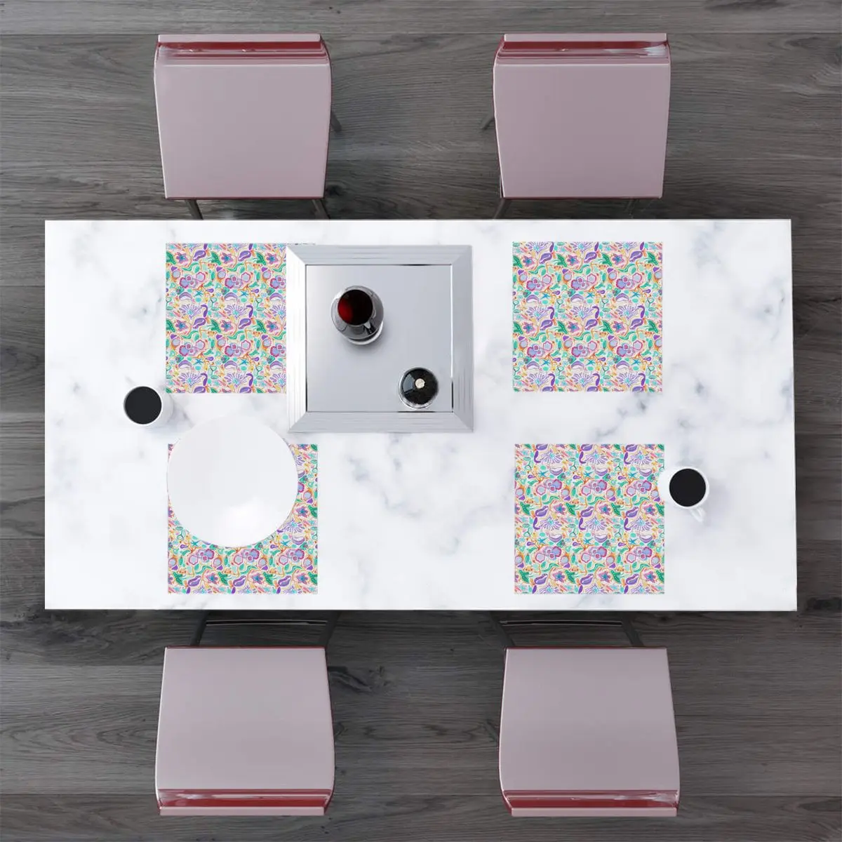 

Table Mats Drink Coaster Table Placemats Watercolor South Sea Patterns Coffee Mug Cup Coasters 4 PCS Heat-resistant Nonslip Pads