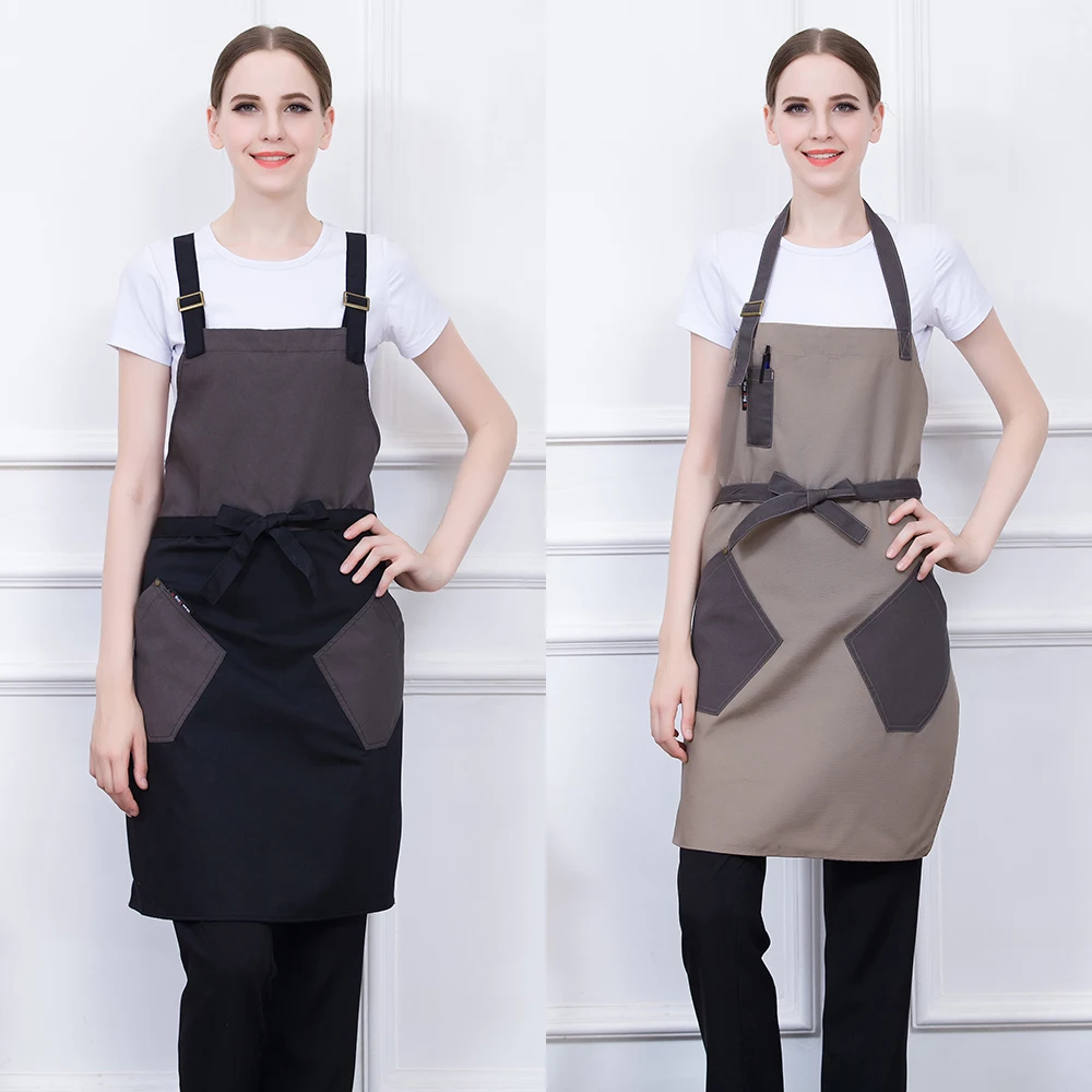 

2021 New Fashion Adjustable Work Apron Chef Cooking Kitchen Apron For Woman man bib unisex Waiter BBQ Hairdresser Work Uniform