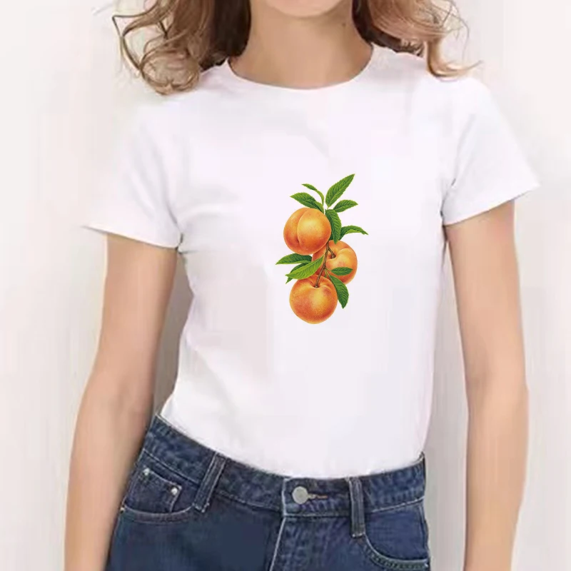 

2021 Fashion Summer Peach Printed Ladies T-shirt Regular Women Short sleeve O-neck Cheap Tee Casual Clothes Top Female T-shirt